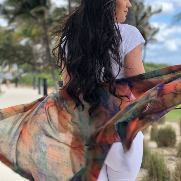 Hand Painted Ombre Watercolor Fine Wool Scarf - Picture 3 of 3